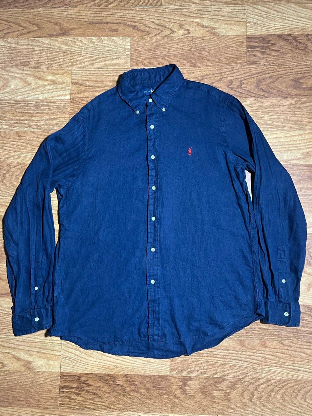 Ralph Lauren Men’s Classic Fit Navy Linen Button Shirt XL